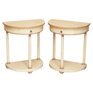 Vintage French Painted Demilune Side Tables with Single Drawer, Set of 2 For Sale