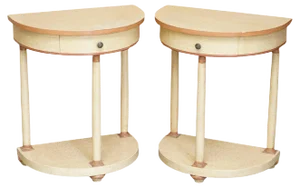 Vintage French Painted Demilune Side Tables with Single Drawer, Set of 2