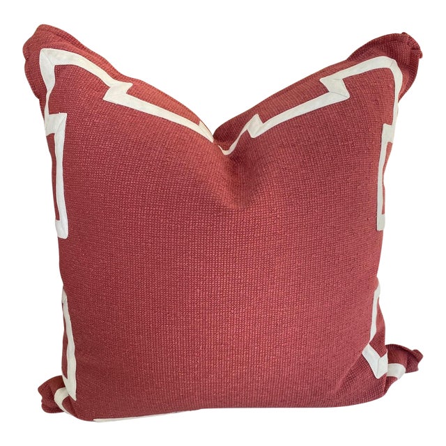 Coral and Ivory Fretwork Pillow For Sale