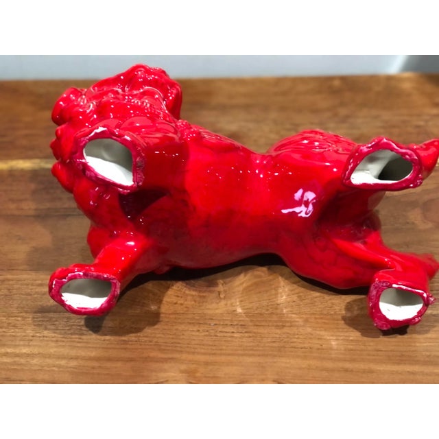 Vintage Red Asian Glazed Ceramic Foo Dog For Sale - Image 9 of 10