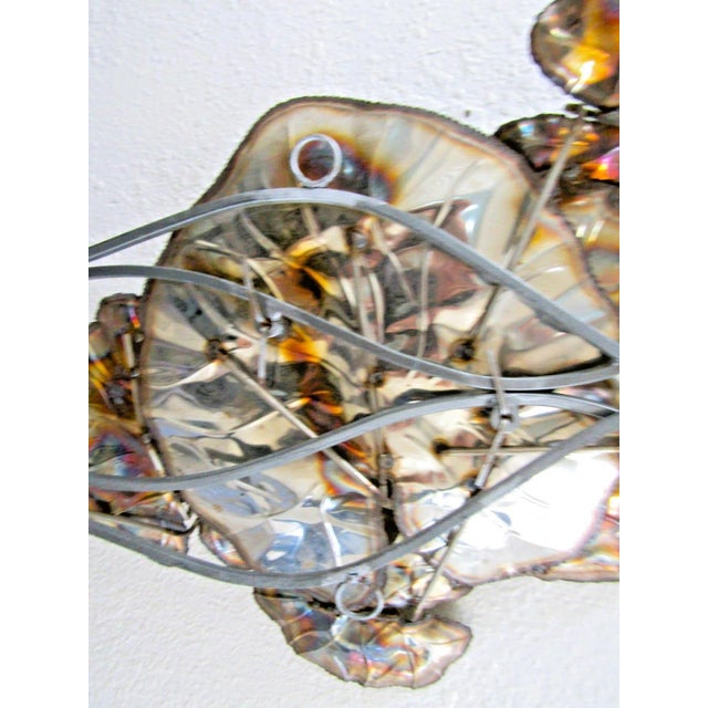 Vintage Brutalist Torch Cut Brass Lily Pad 67 Inch Wall Sculpture Attributed to Curtis Jere For Sale - Image 10 of 11
