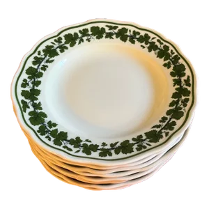 Antique Meissen Porcelain Bread or Cake Plates in the Green Napoleon Ivy Pattern - Set of 10