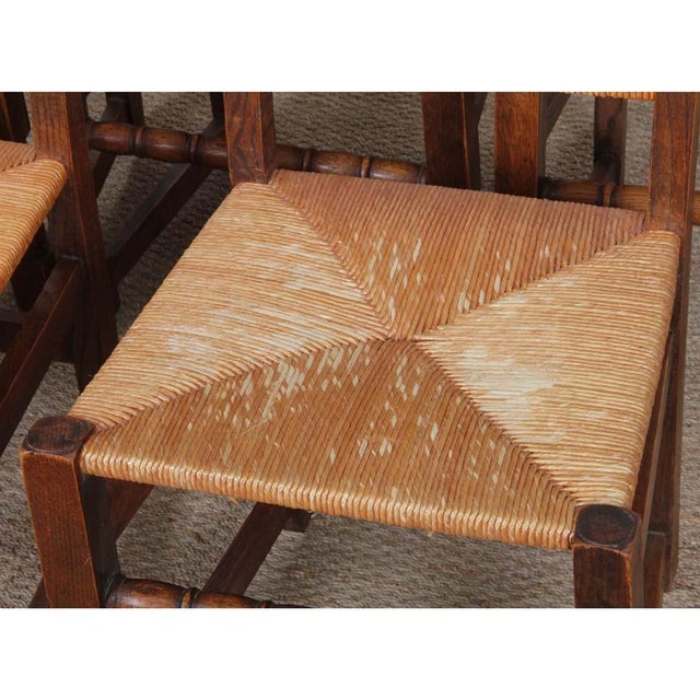French Straw-Seated Wooden Chairs, 1950s, Set of 6 For Sale - Image 4 of 12