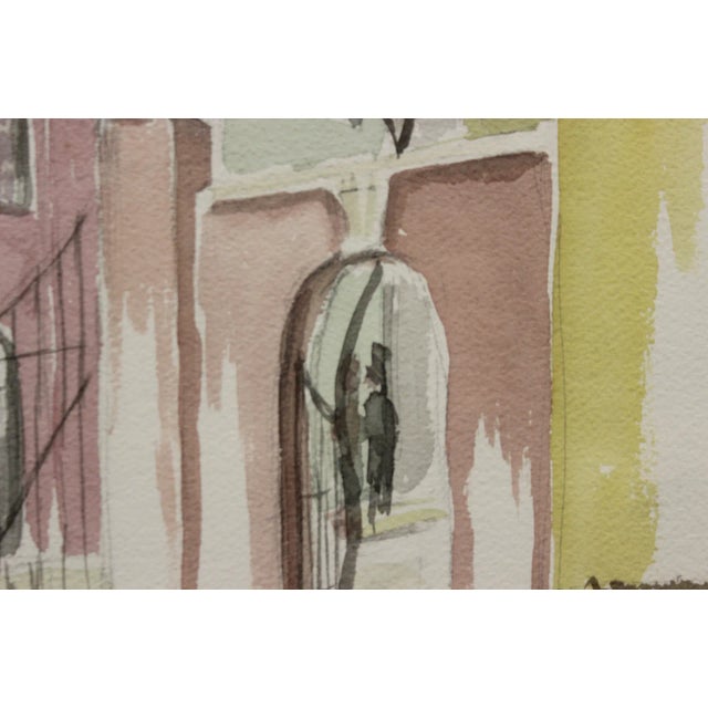 Pastel watercolour depicting a gated courtyard signed Henry L?& dated March 16, (19)84 LR & 'Pour David Noakes qui anime...