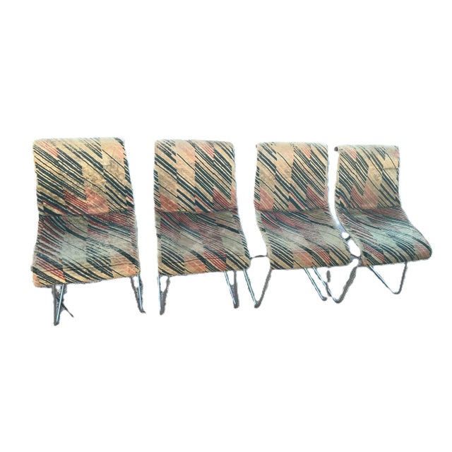 Vintage Chromed Metal Chairs with Geometric Fabric Upholstery, Set of 4 For Sale - Image 11 of 11