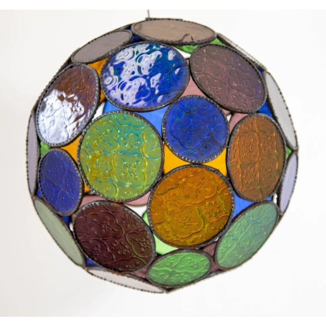 Vintage Large Moroccan Moorish Multi-Color Glass Orb Lantern For Sale - Image 10 of 10