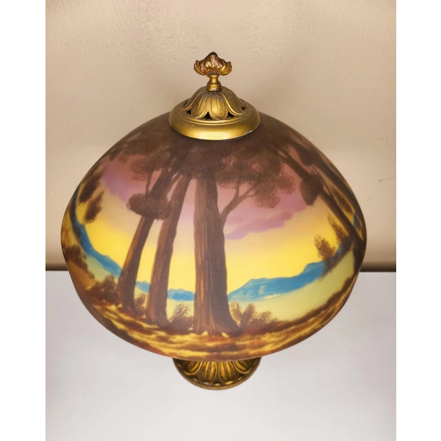 American Antique Reverse Painted Desk Lamp With Original Shade For Sale - Image 3 of 8