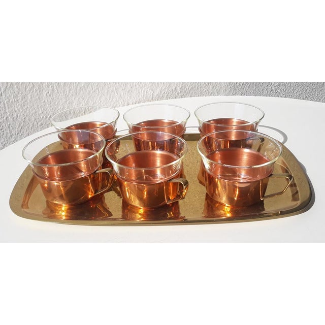 Tea Glasses & Tray in Copper, Brass & Jena Glass from Schott, Mainz, 1960s, Set of 7 For Sale - Image 10 of 11
