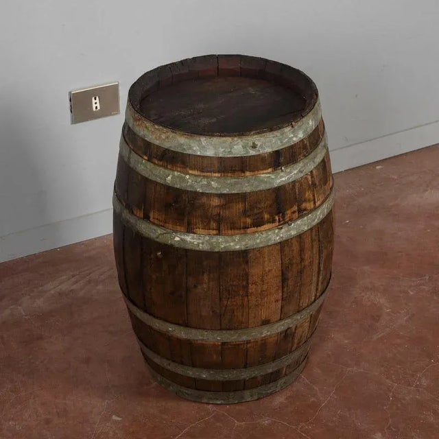 Small Wine Barrel with Wooden Staves and Metal Bands, 20th Century For Sale - Image 13 of 18