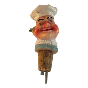 Vintage Working Figural Chef Bottle Pourer — Mid-Century Novelty Barware