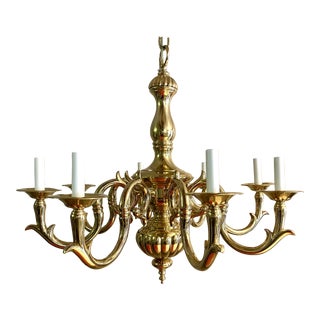 Mid 20th Century 8 Arm Solid Brass Chandelier For Sale