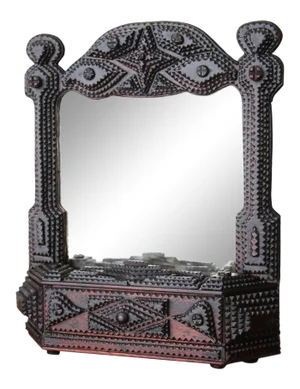 19th Century American Tramp Art Single Drawer Dressing Mirror
