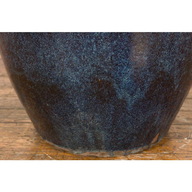 Thai Vintage Oversized Shigaraki Style Namako Glazed Planter with Wave Effects For Sale - Image 9 of 13