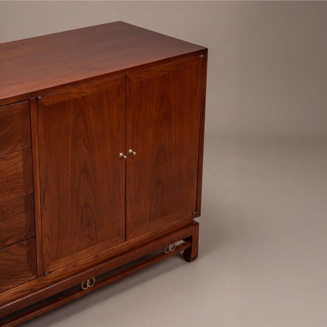 Brown Ash Wood Sideboard Buffet With Gold Hardware by American of Martinsville For Sale - Image 8 of 10