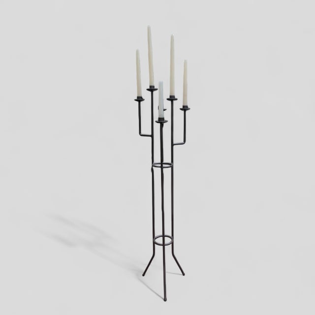 Arthur Umanoff Mid Century Danish Modern Free Standing Floor Candelabra Candle Holder For Sale - Image 4 of 10
