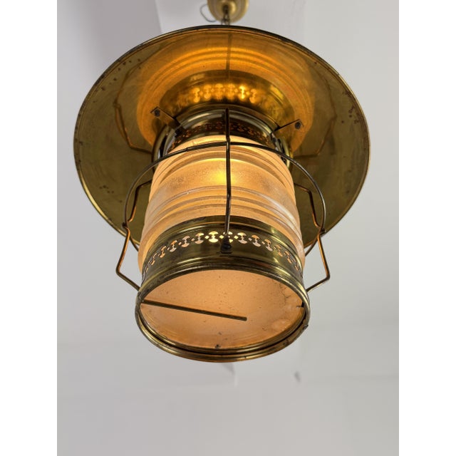 Naval Pendant Lamp in Brass and Opaline Glass, 1940s For Sale - Image 11 of 13