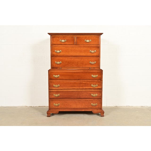 L. & J. G. Stickley Georgian Solid Cherry Wood Eight-Drawer Highboy Dresser, 1957 For Sale - Image 15 of 15