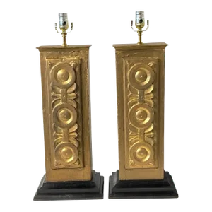 19th Century Spanish Colonial Giltwood Columns, Now as Lamps - a Pair