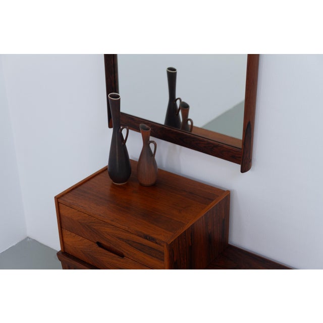Vintage Danish Rosewood Bench with Drawers and Mirror by Kai Kristiansen, 1960s, Set of 3 For Sale - Image 14 of 18
