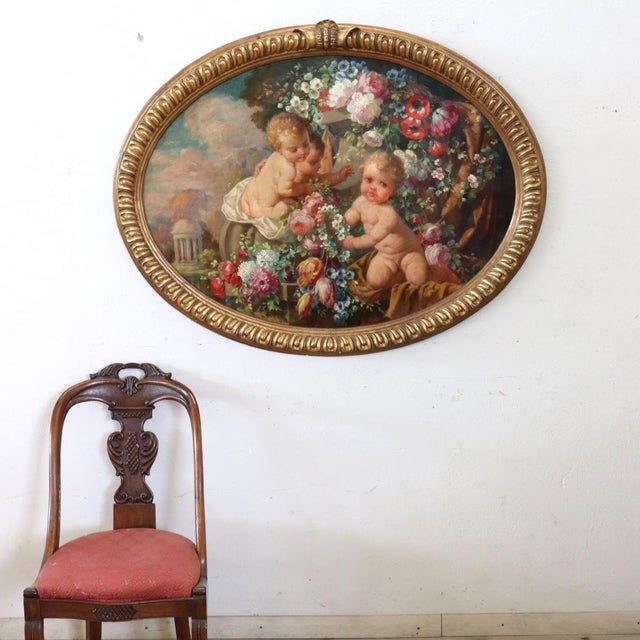 G. Ceragioli, Cherubs with Flowers, Oil Painting on Board, Early 20th Century, Framed For Sale - Image 11 of 18