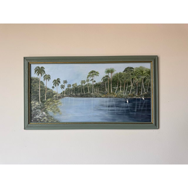 Mid-Century Modern Vintage Red Spencer Tropical Florida Highwaymen–Style Oil on Canvas Painting For Sale - Image 3 of 12