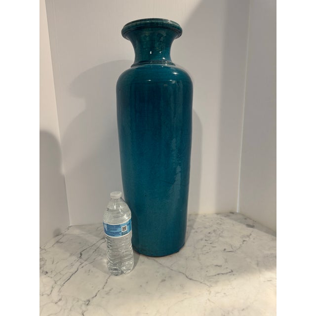 Large Mid-Century Turquoise Ceramic Vase For Sale In New York - Image 6 of 8