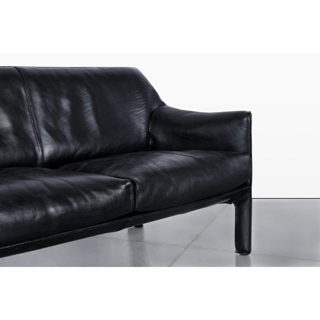 Vintage Black Leather Cab 415 Settee by Mario Bellini for Cassina For Sale - Image 9 of 13