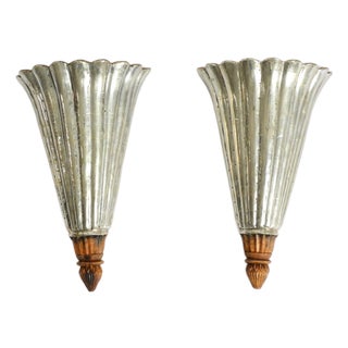 Long Wall Lamps in Wood-Covered Aluminum, 1950s, Set of 2 For Sale