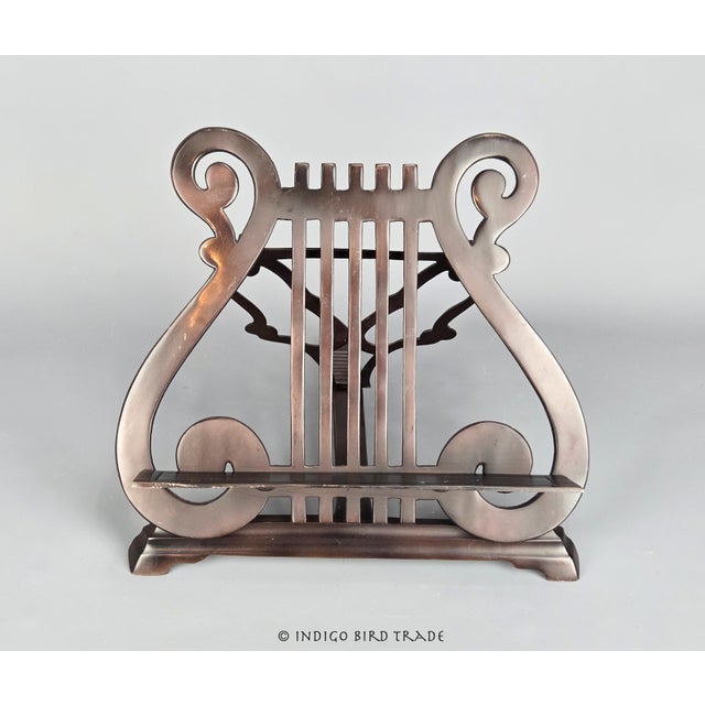 Large Italian Bronze Lyre-shaped Folding Book Stand This beautiful and rare bronze stand will be ideal for displaying a...