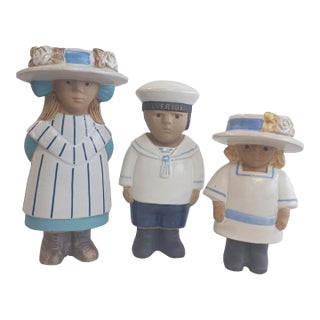 Vintage Lisa Larson Gustavsberg Sweden "Sekelskifte" Stoneware Figurine Trio For Sale