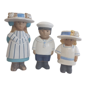 Vintage Lisa Larson Gustavsberg Sweden "Sekelskifte" Stoneware Figurine Trio