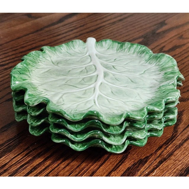 Vintage Fitz & Floyd Porcelain Ironstone Cabbage Leaf Appetizer Plates- Set of 4 For Sale In Phoenix - Image 6 of 8