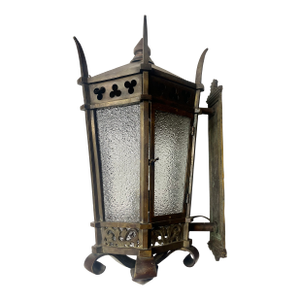 Antique Gothic Revival Bronze Exterior Lantern Wall Sconce