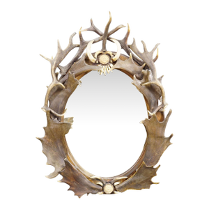 Antique Black Forest Mirror With Antler Arrangement Ca. 1920s