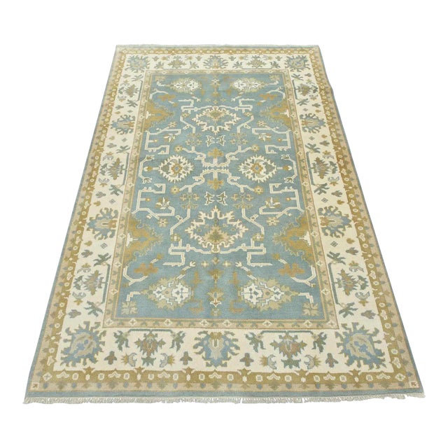Oriental Blue Wool Traditional Hand-Knotted Area Rug - 6′ X 9’4” For Sale