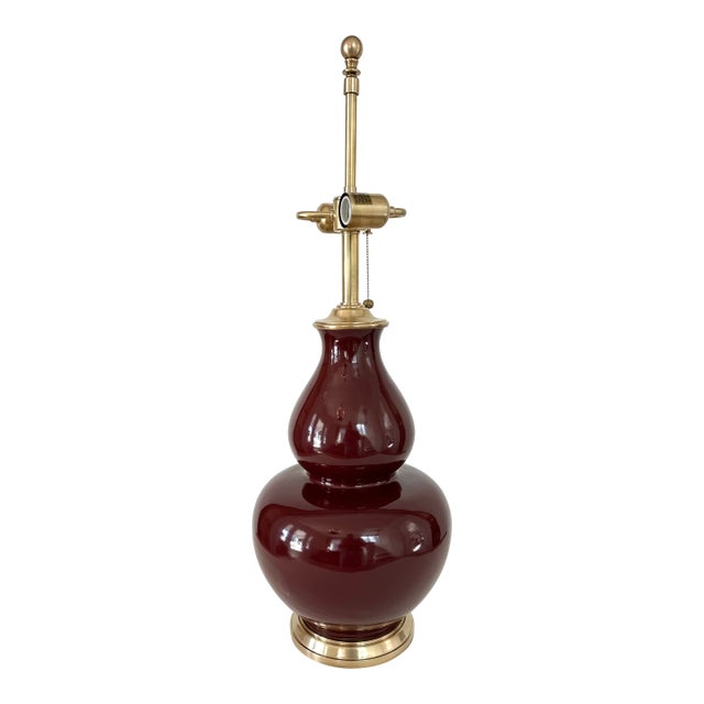 Single Ralph Lauren Extra Large Oxblood Red Ceramic Lamp With Brass Fittings. For Sale