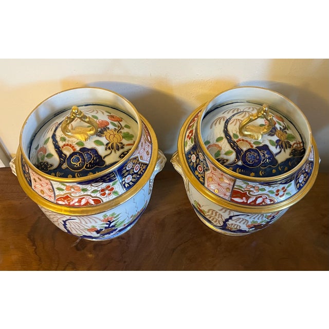 Blue Antique Early 19th Century Coalport Imari Porcelain Rock & Tree Fruit Coolers, Ice Pails or Cachepot C. 1805 - 1810 - a Pair For Sale - Image 8 of 11