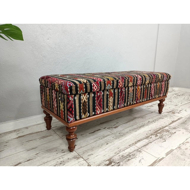 Kilim Upholstered Padded LiftTop Chest Storage Bench Chairish