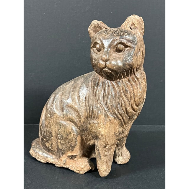 Late 20th Century Folk Art Carved Wooden Cat Sculpture For Sale In New York - Image 6 of 10