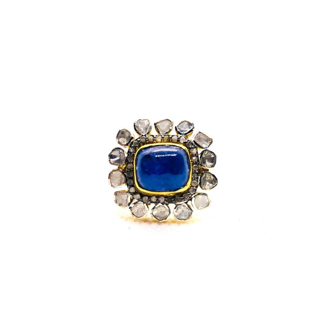 Bochic “Orient” Vintage Rose Cut Diamond & Tanzanite Ring Set 18K Gold & Silver For Sale - Image 10 of 11