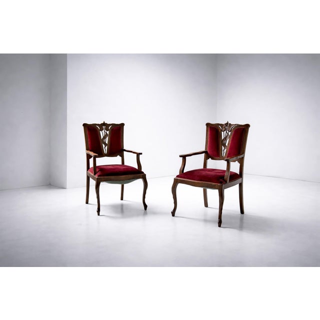 Art Nouveau Italian Red Armchairs in the style of Georges De Feure, 1905, Set of 2 For Sale - Image 11 of 11