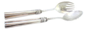 Spaghetti and Serving Spoons in Silver with Reliefs and Grooves, Set of 2