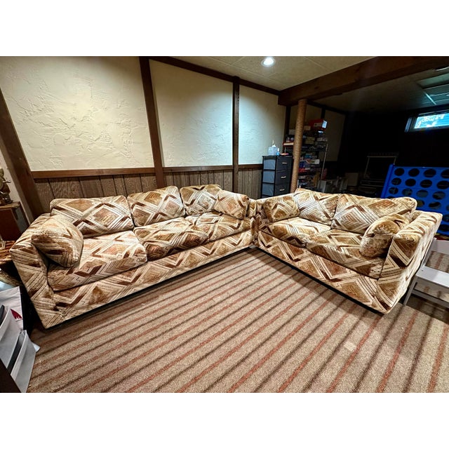 Vintage Pair of Tuxedo Sofas in Chevron Pattern Attributed to Milo Baughman For Sale - Image 10 of 10