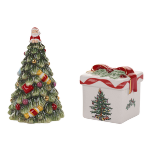 Spode Christmas Tree Gold Figural Tree & Gift Salt and Pepper Gift Boxed Set