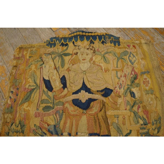 1650s Camel Belgian Floral Flemish Tapestry Set 2' 6"x 4' 6" Silk Flatweavve Carpet Rug For Sale - Image 4 of 9