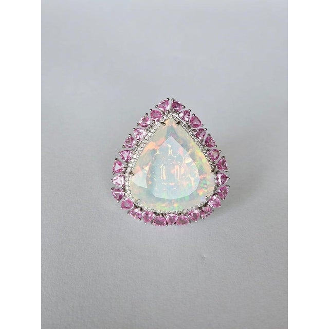 29.59 Carat Ethiopian Opal, Pink Sapphire & Diamond Cocktail Ring/ Pendant Necklace, Size 6 For Sale - Image 10 of 16