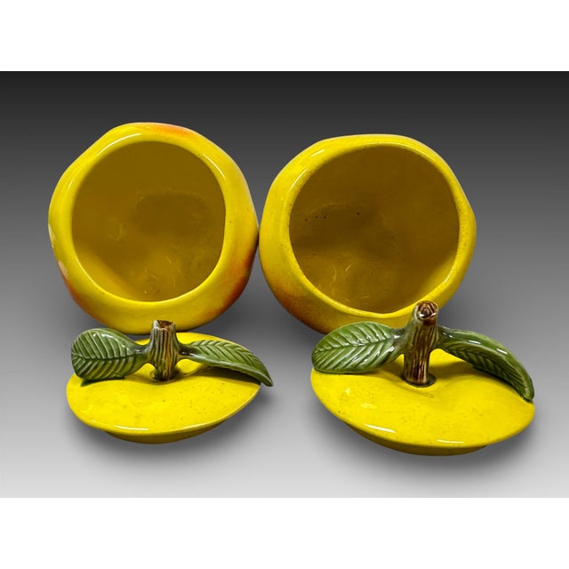 Yellow Set of 4 Vintage California Pottery Yellow Blushing / Apple Lidded Jars For Sale - Image 8 of 10