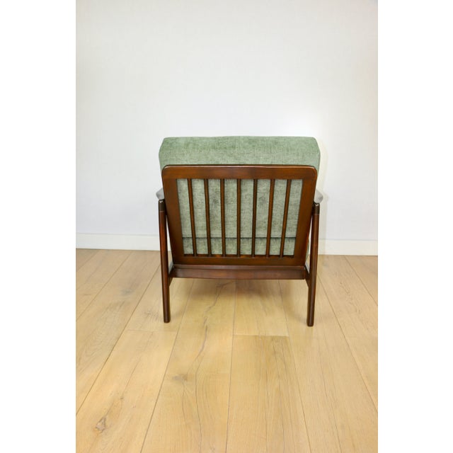 Vintage Brown Wooden Armchair in Green-Olive Jeans Design from Z. Bączyk, 1970s For Sale - Image 6 of 9