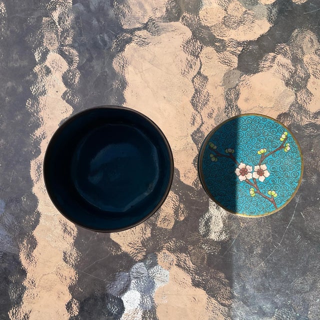 Late 19th Century Chinoiserie Turquoise Cloissone Box With Cherry Blossoms For Sale - Image 5 of 6