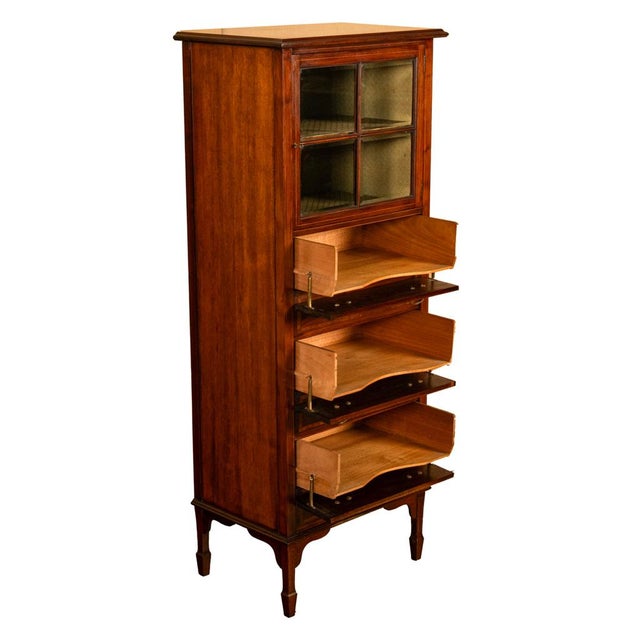 Antique Inlaid Mahogany Sheraton Regency Revival Sheet Music Filing Cabinet 1890 For Sale - Image 10 of 13